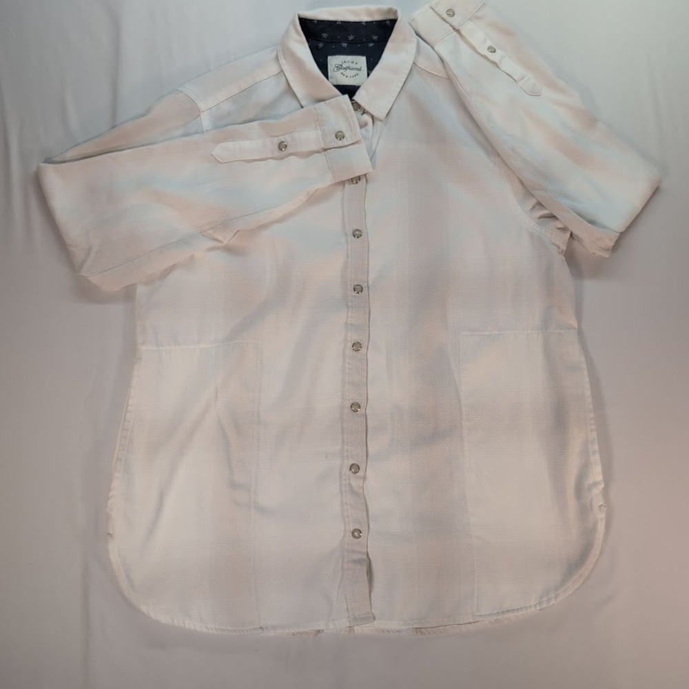 Jachs Girlfriend Womens M White Button Down Shirt Snap Sleeve Pockets